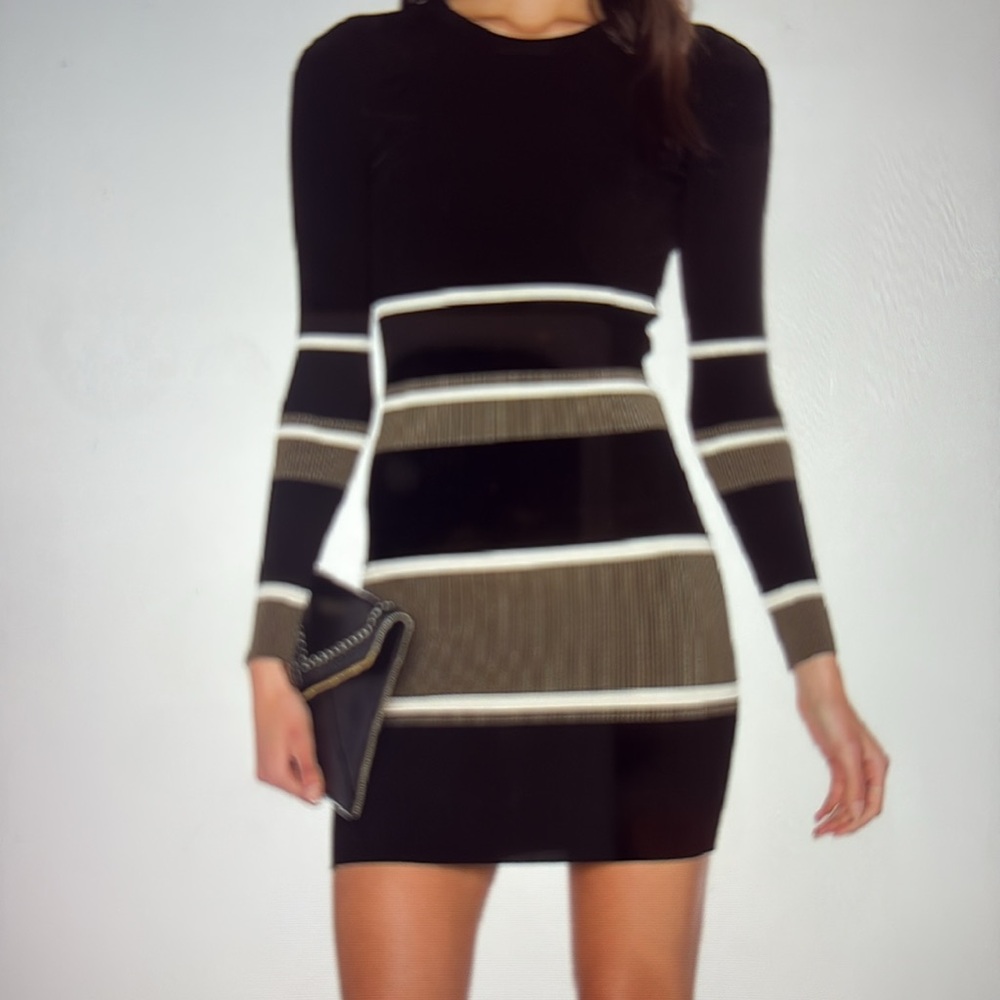 ARC Mia Stretch Ribbed Bodycon Dress in Black/Olive Size XS P